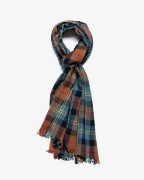 PLAID MERINO WOOL CRINKLE SCARF BROWN/PETROL