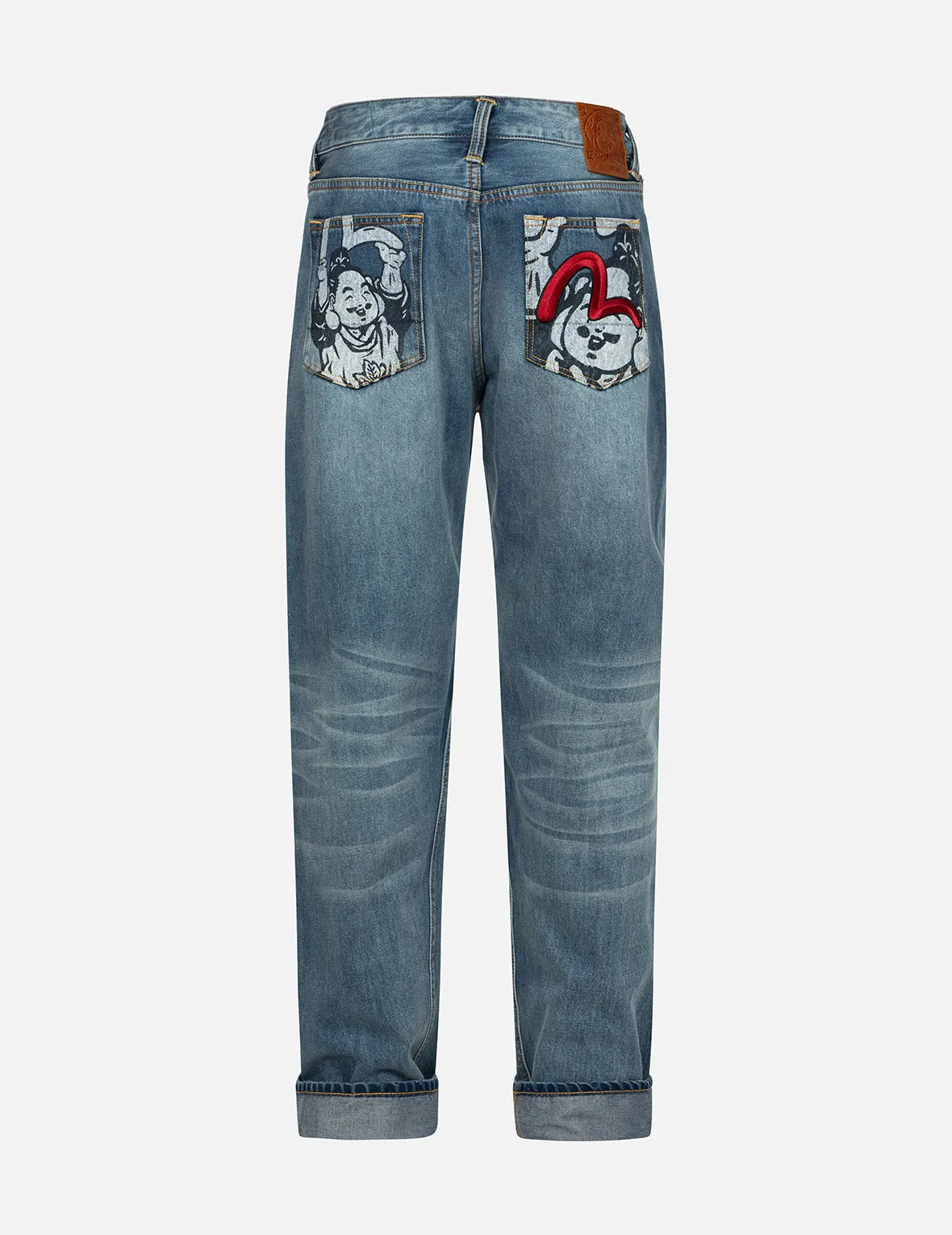 Playful Godhead Print and Seagull Embroidery 3D Fit Jeans