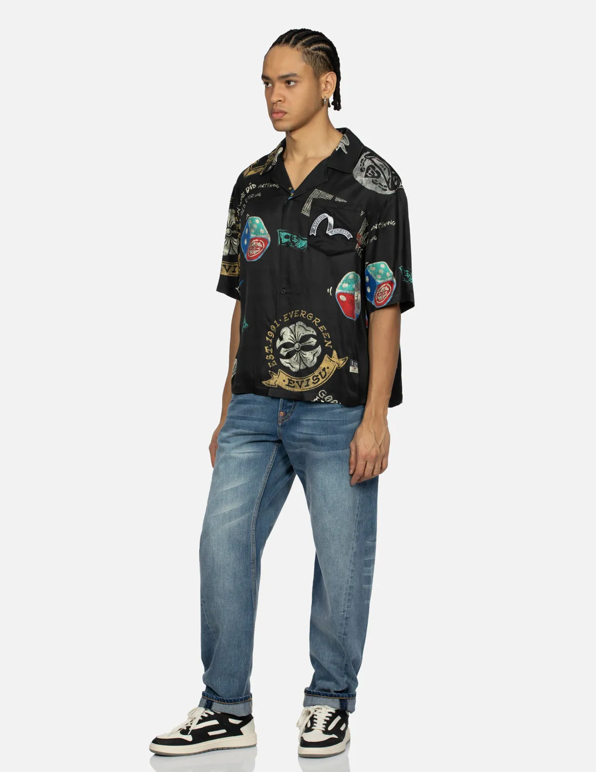 Playful Godhead Print and Seagull Embroidery 3D Fit Jeans