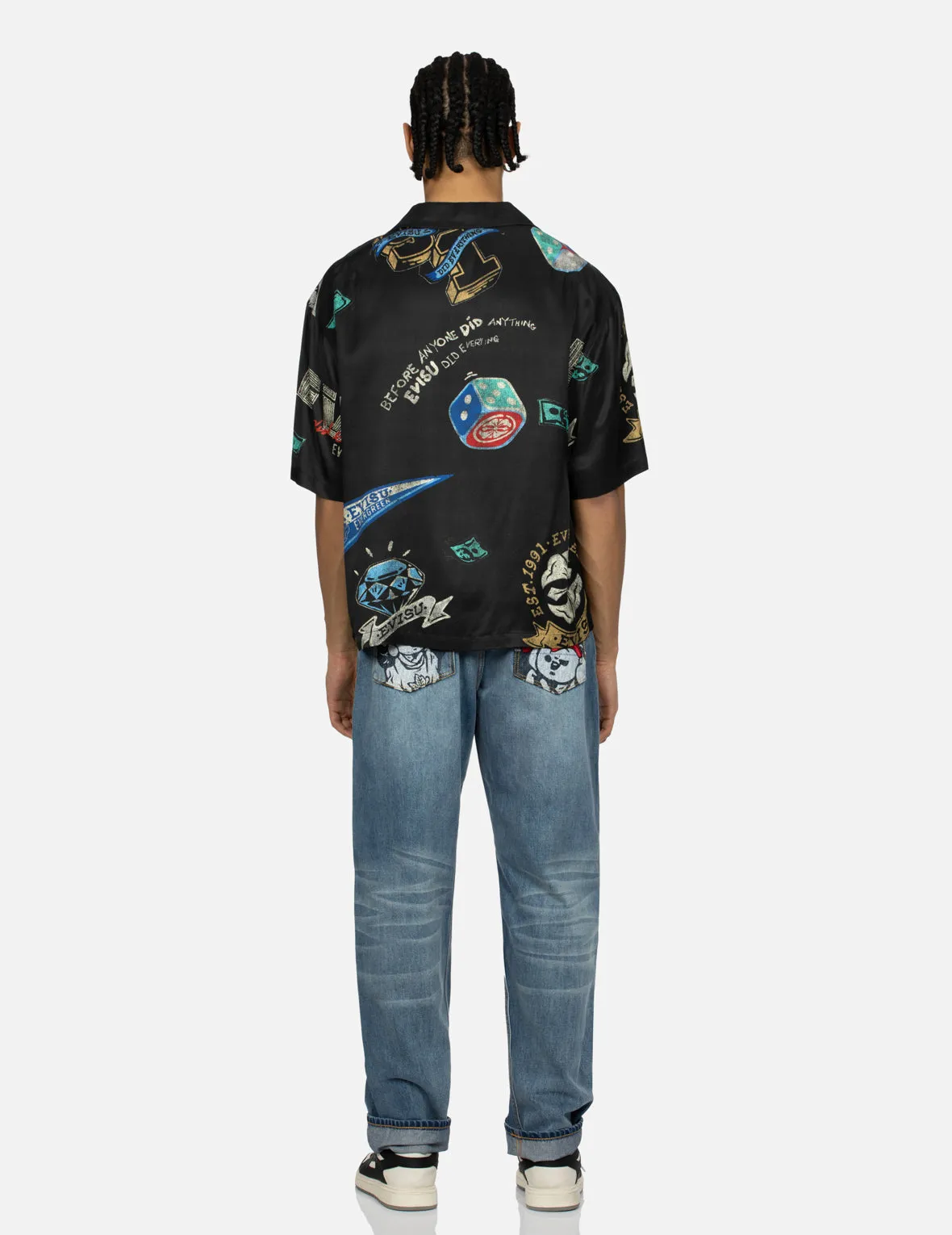 Playful Godhead Print and Seagull Embroidery 3D Fit Jeans