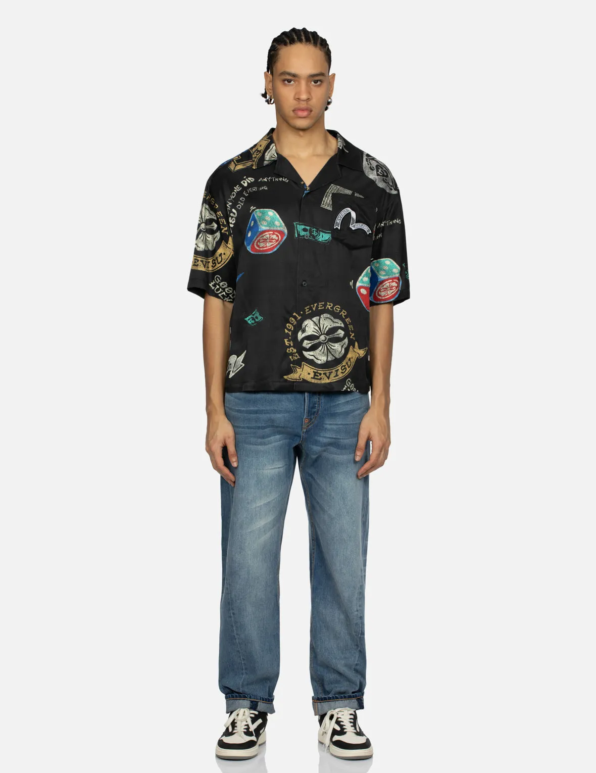 Playful Godhead Print and Seagull Embroidery 3D Fit Jeans