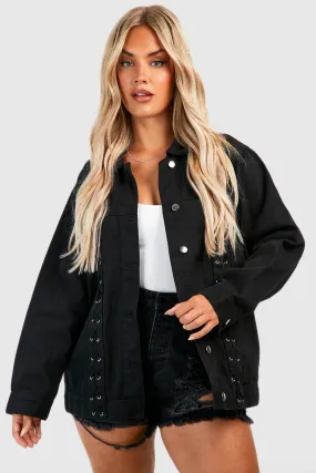 Plus Lace Up Front And Back Denim Jacket