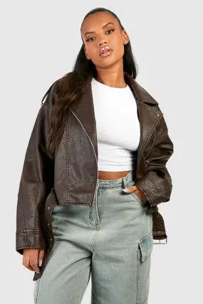 Plus Vintage Faux Leather Crop Moto Jacket