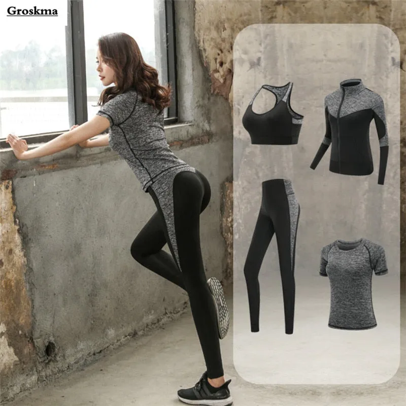 Quick dry women sportswear 4PCS set fitness gym yoga clothing