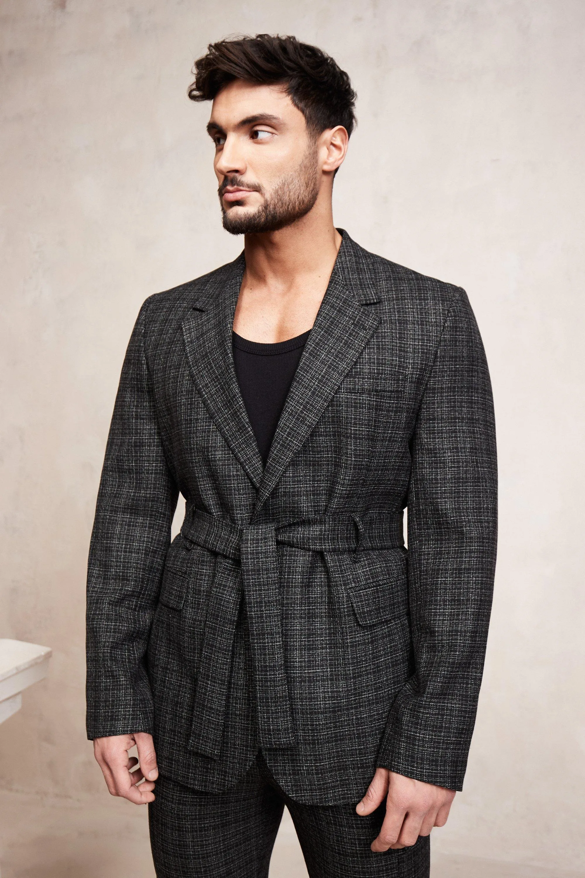 Relaxed Tie Front Cargo Pocket Suit Jacket