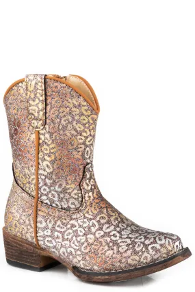 Roper Girls Riley Leopard Tan Faux Leather Cowboy Boots