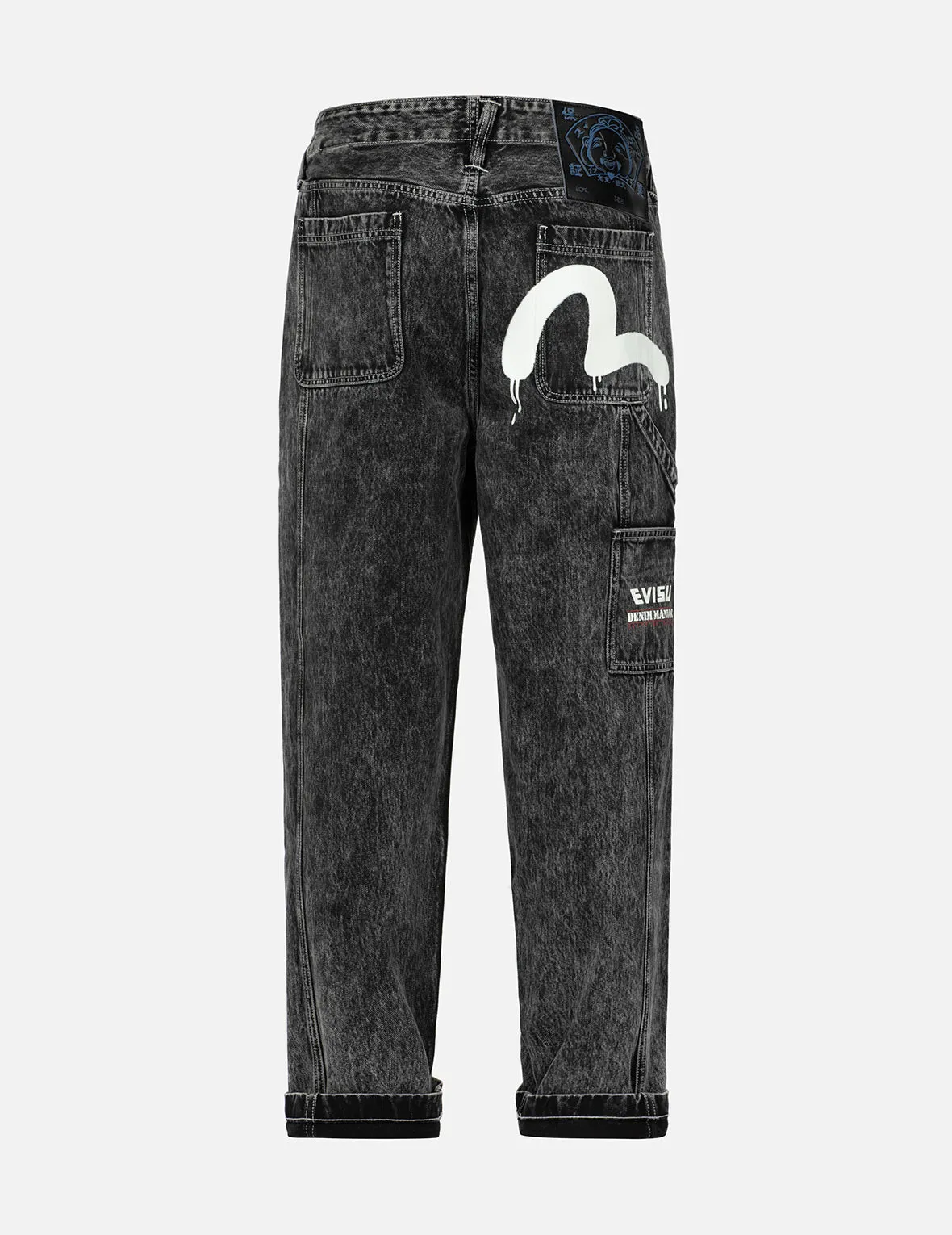 Seagull Print Loose Fit Straight-leg Denim Jeans