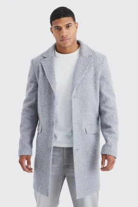 Single Breasted Boucle Overcoat | boohooMAN UK