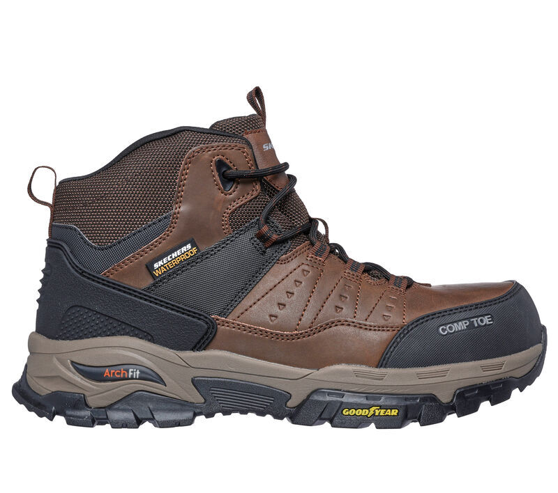 Skechers Men's Tarver Composite Toe Waterproof Work Boot in Brown