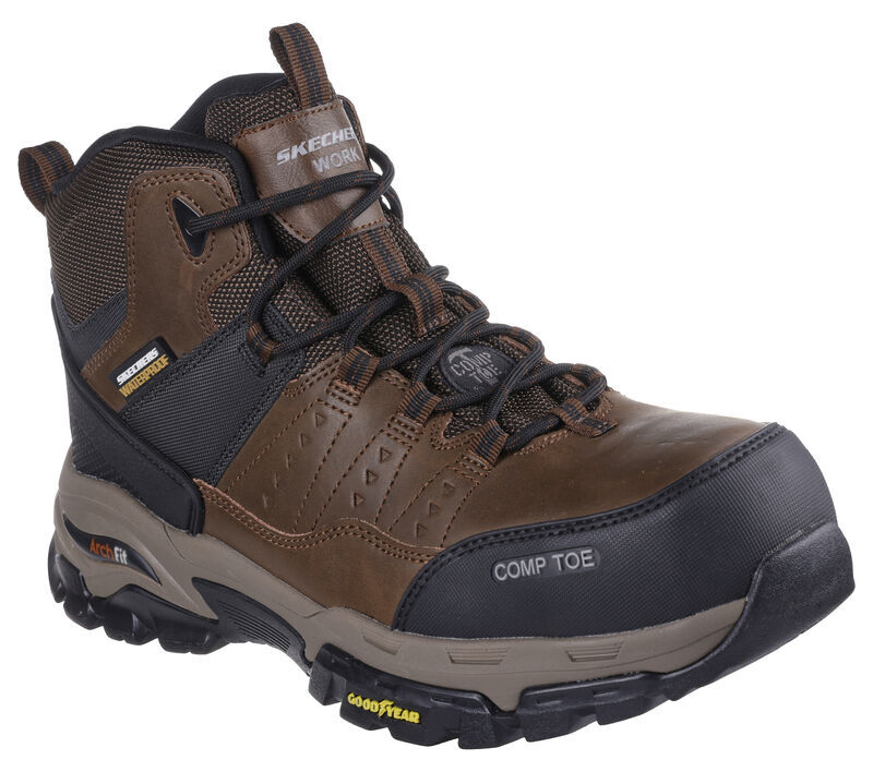 Skechers Men's Tarver Composite Toe Waterproof Work Boot in Brown