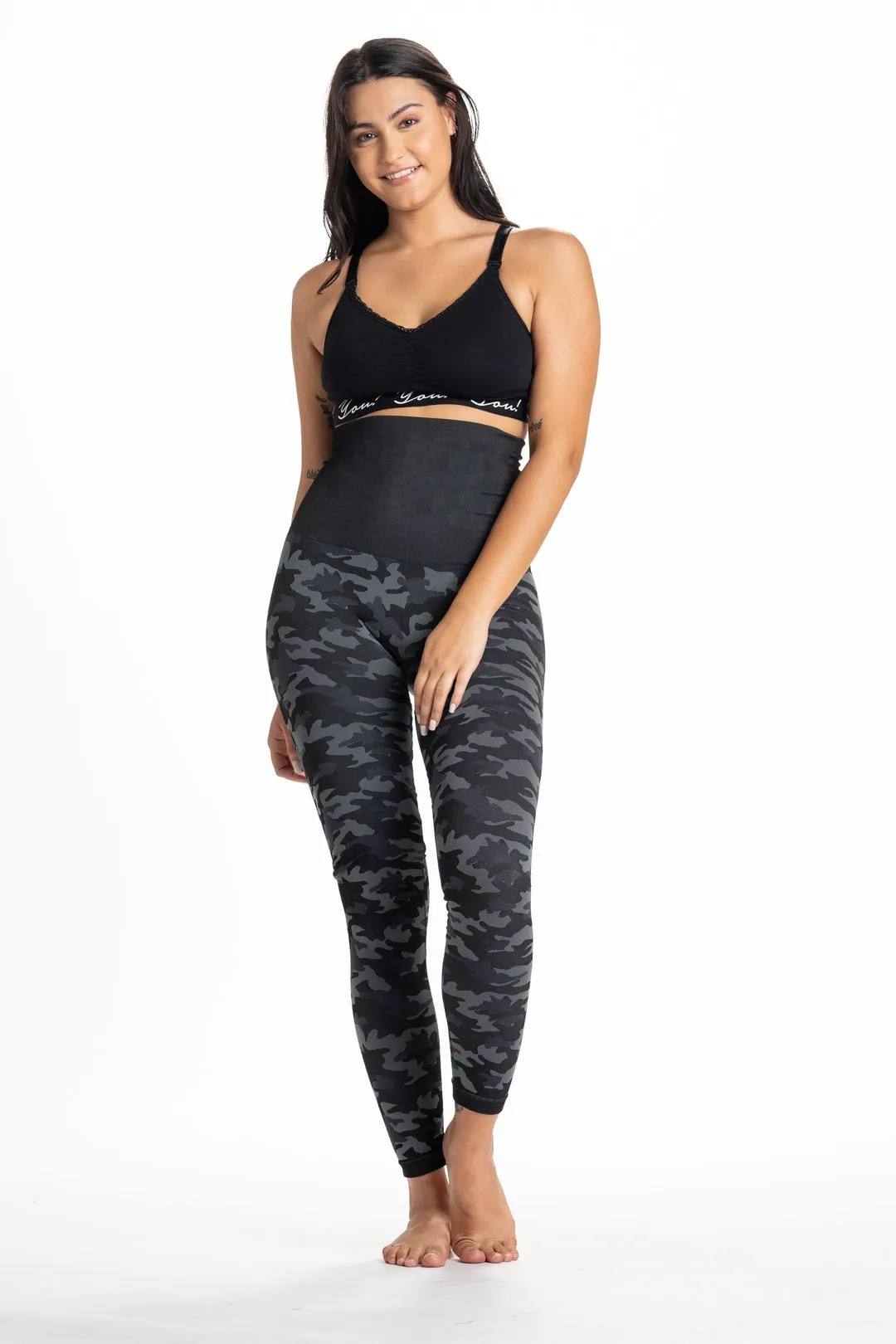 Snapback Postpartum Leggings - Black Camo