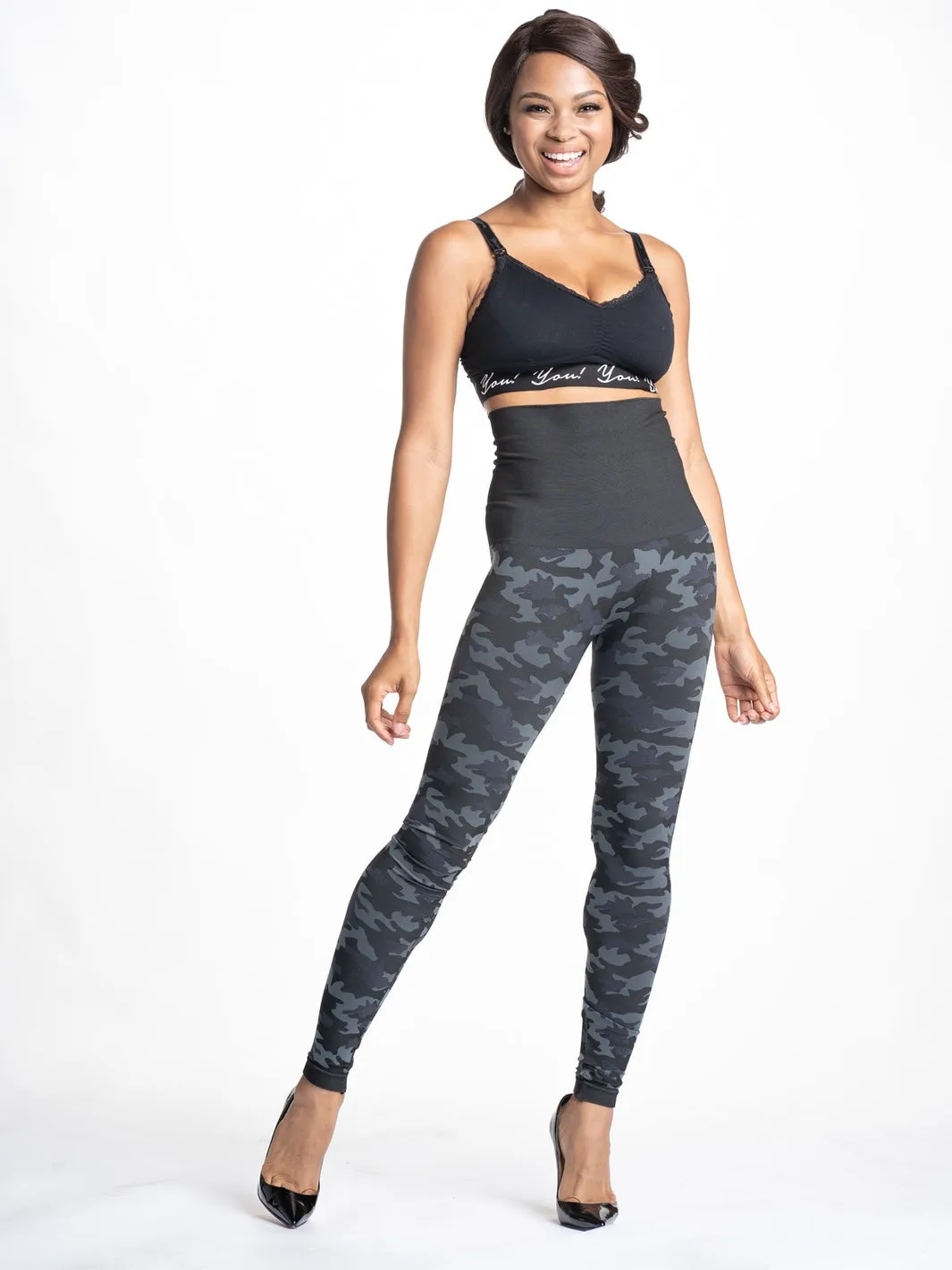 Snapback Postpartum Leggings - Black Camo