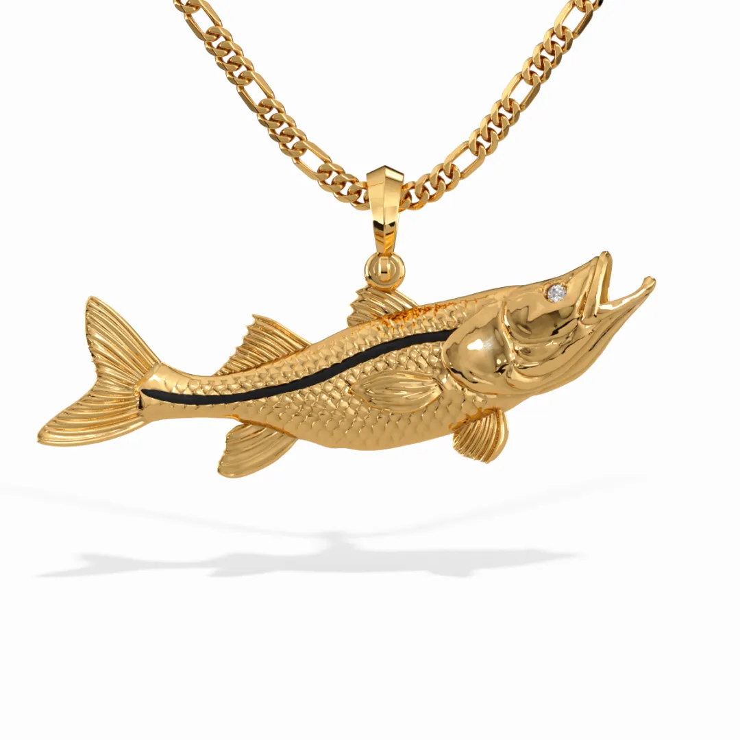 Snook Fish 3D Necklace Pendant Charm in 14K Gold | Ocean Lover's Delight