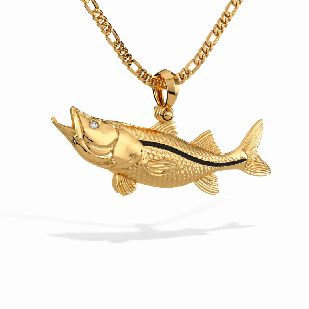 Snook Fish 3D Necklace Pendant Charm in 14K Gold | Ocean Lover's Delight