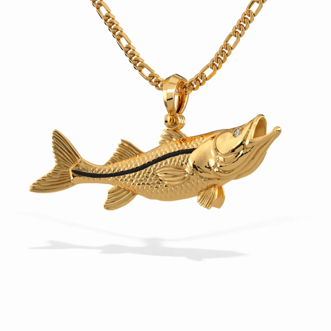 Snook Fish 3D Necklace Pendant Charm in 14K Gold | Ocean Lover's Delight