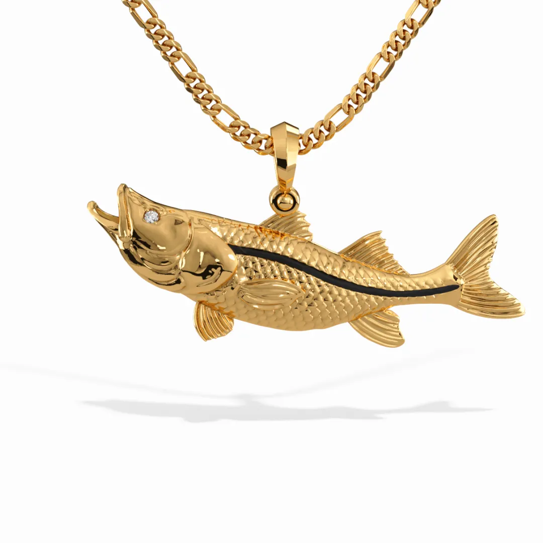 Snook Fish 3D Necklace Pendant Charm in 14K Gold | Ocean Lover's Delight