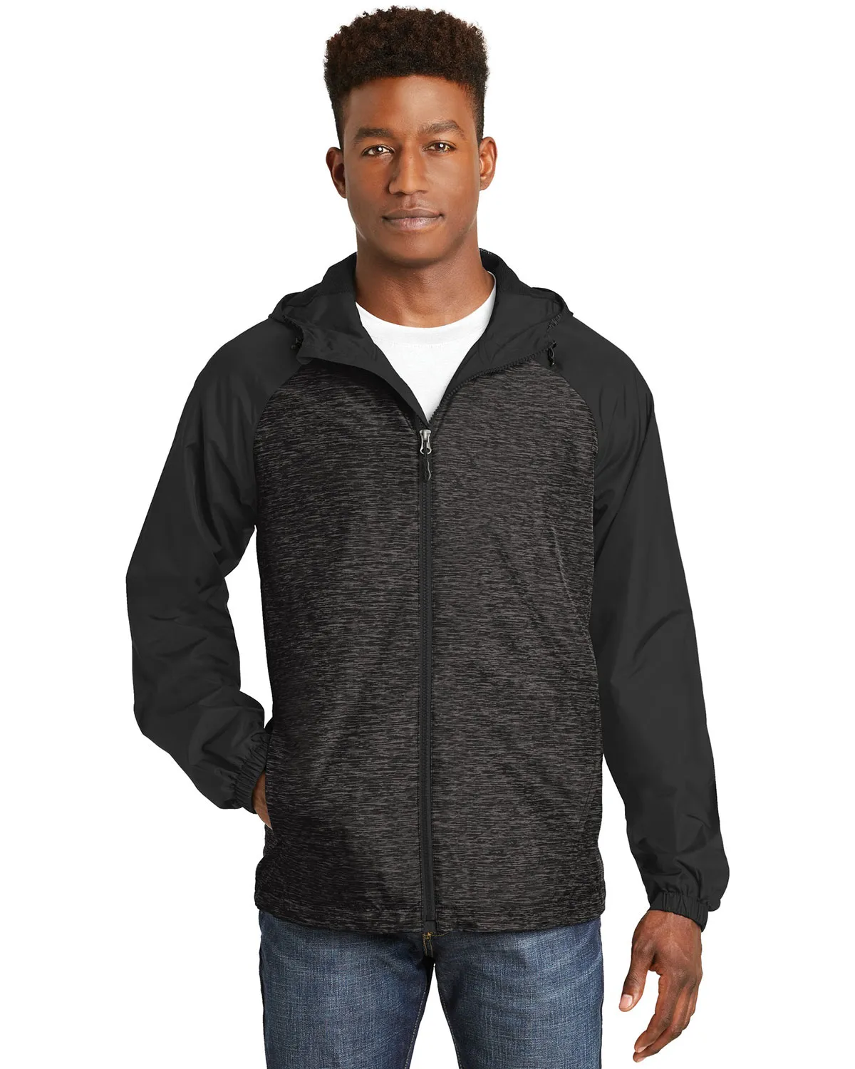 Sport-Tek JST40 Men Raglan Hooded Wind Jacket