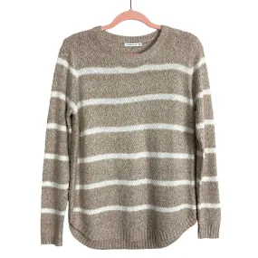 Staccato Heathered Tan/White Striped Rounded Hem Sweater- Size S