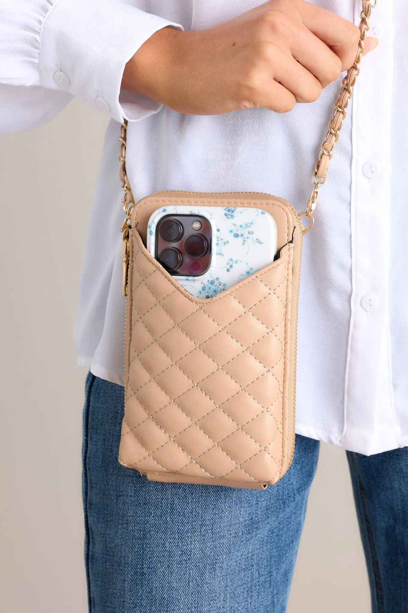 Street Smart Tan Quilted Mini Crossbody Bag