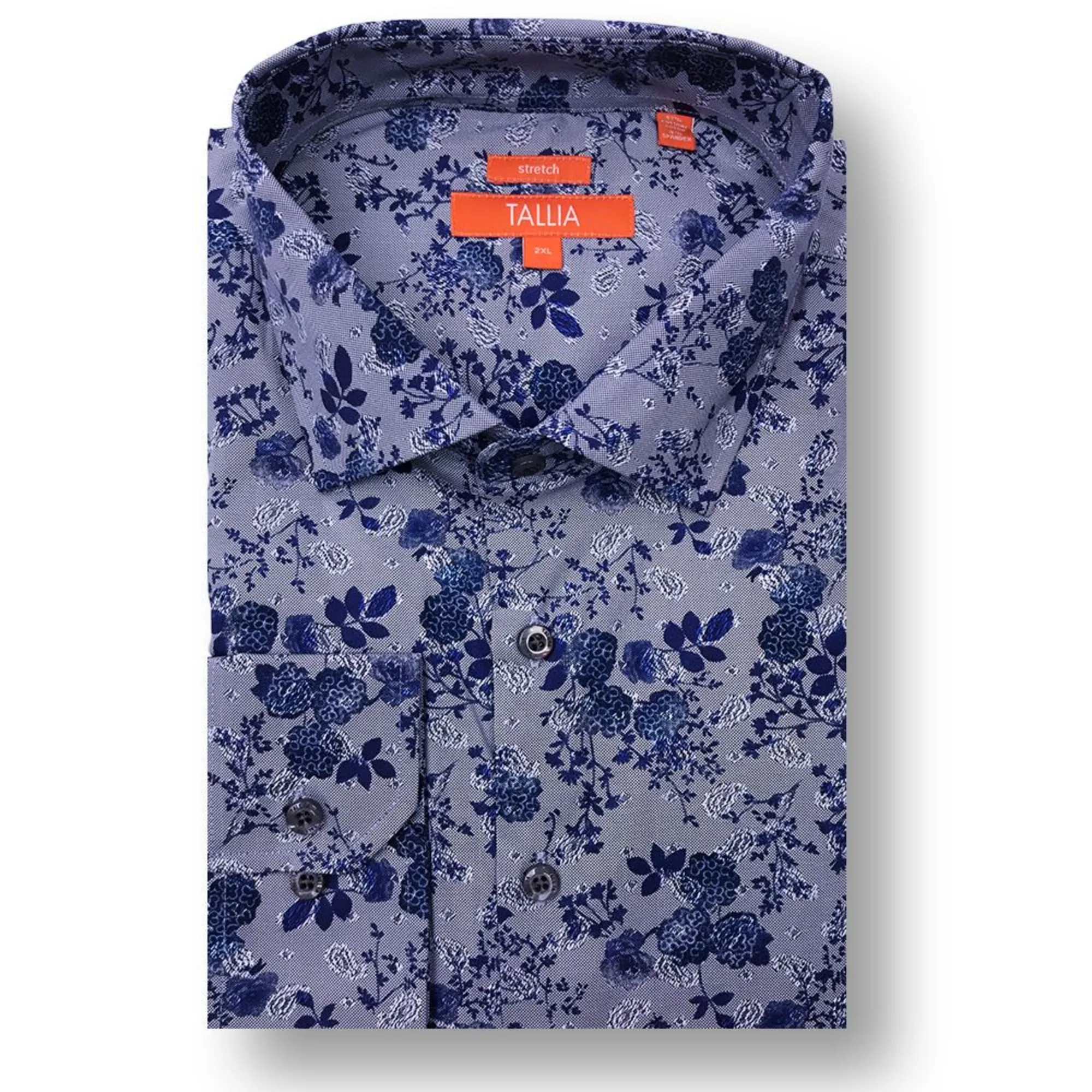 TALLIA BIG AND TALL - MENS FLOWERS - MICRO PAISLEY DRESS SHIRT - INDIGO