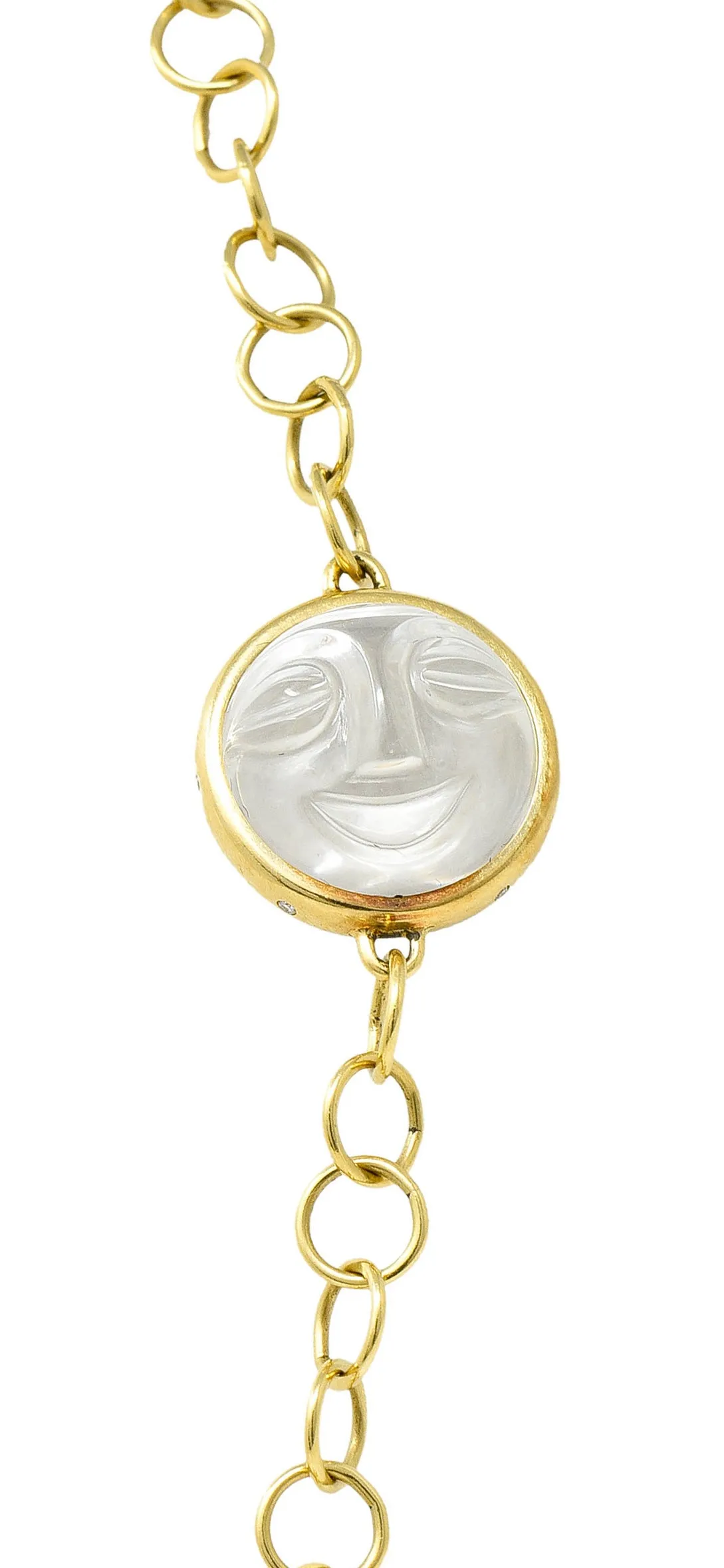 Temple. St. Clair Rock Crystal Quartz 18 Karat Gold Man-In-The-Moon Necklace