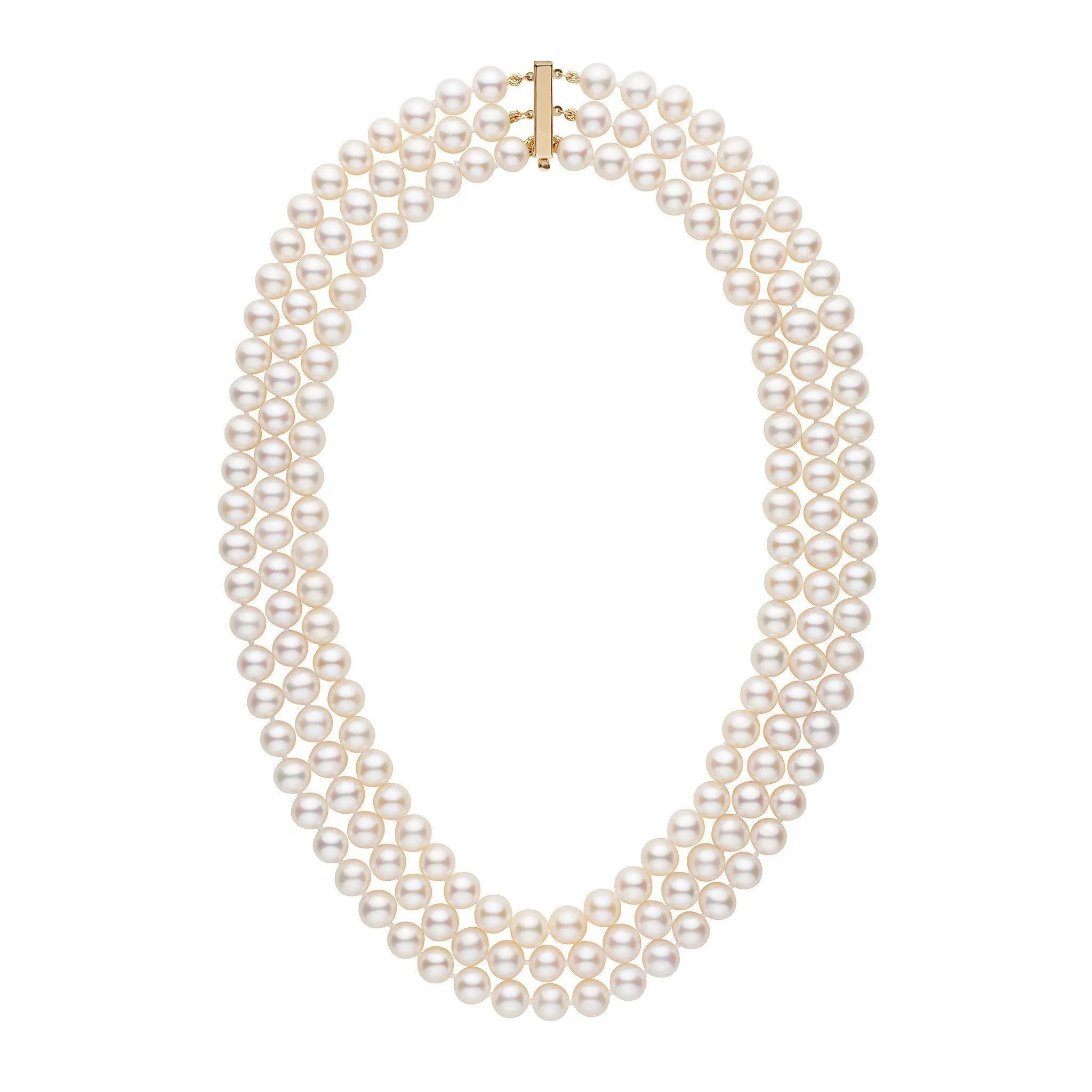 Triple Strand 8.5-9.0 mm AAA White Freshwater Pearl Necklace