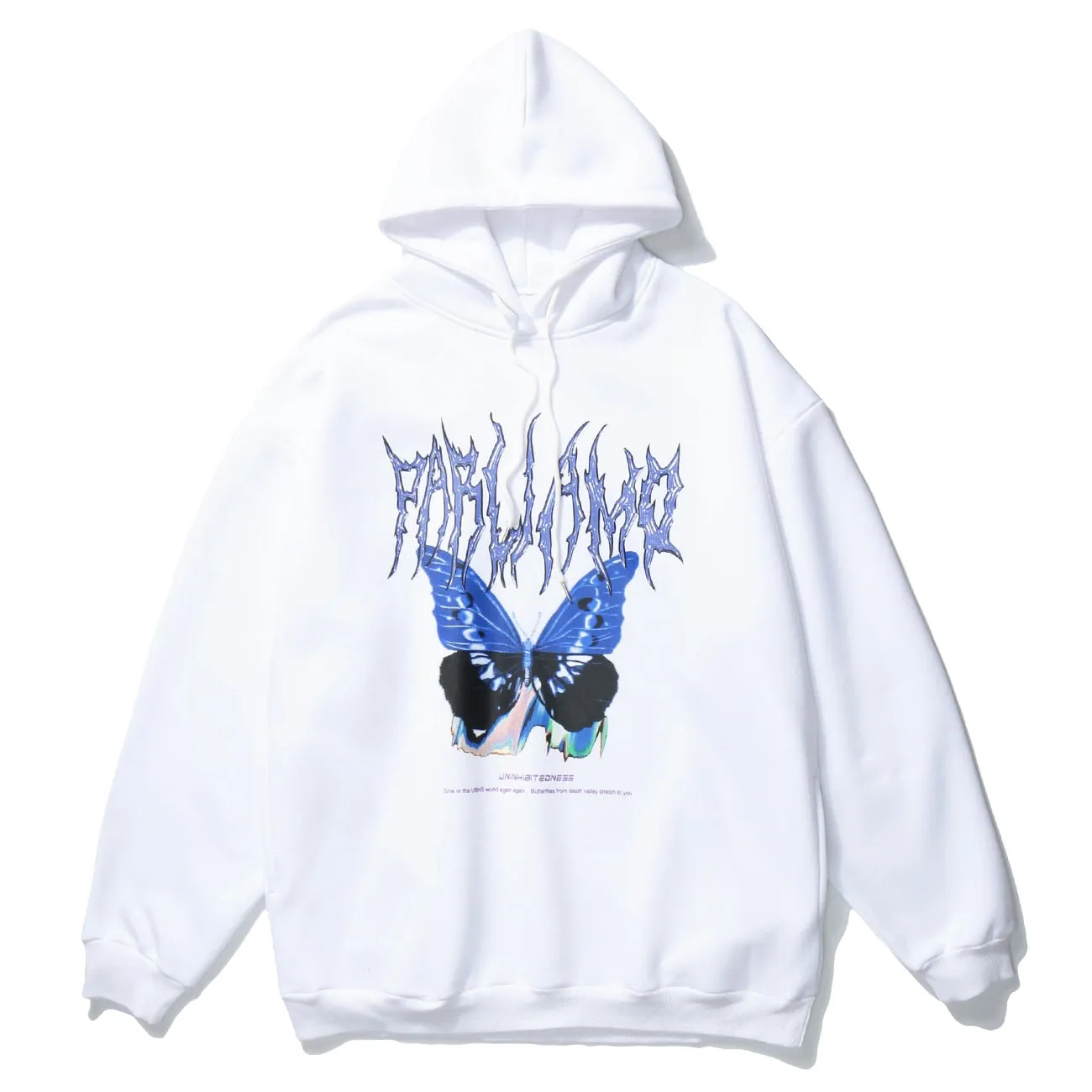 Uninhibited 'Parliamo' Drawstring Hoodie in Butterfly Print