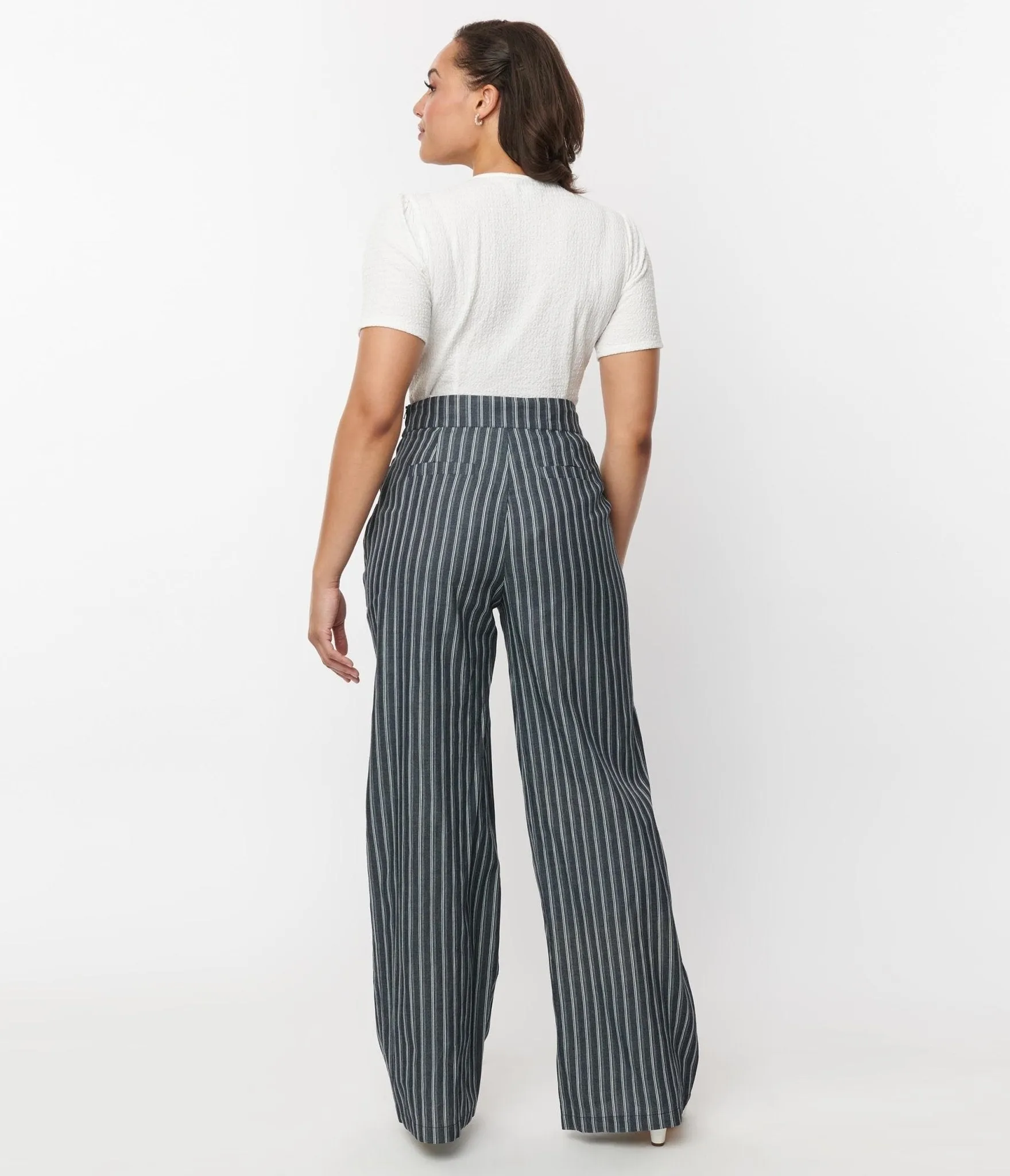 Unique Vintage 1940s Denim & White Stripe High Waist Sailor Ginger Pants