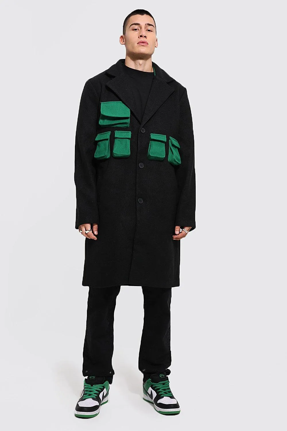 Utility Wool Look Overcoat | boohooMAN UK