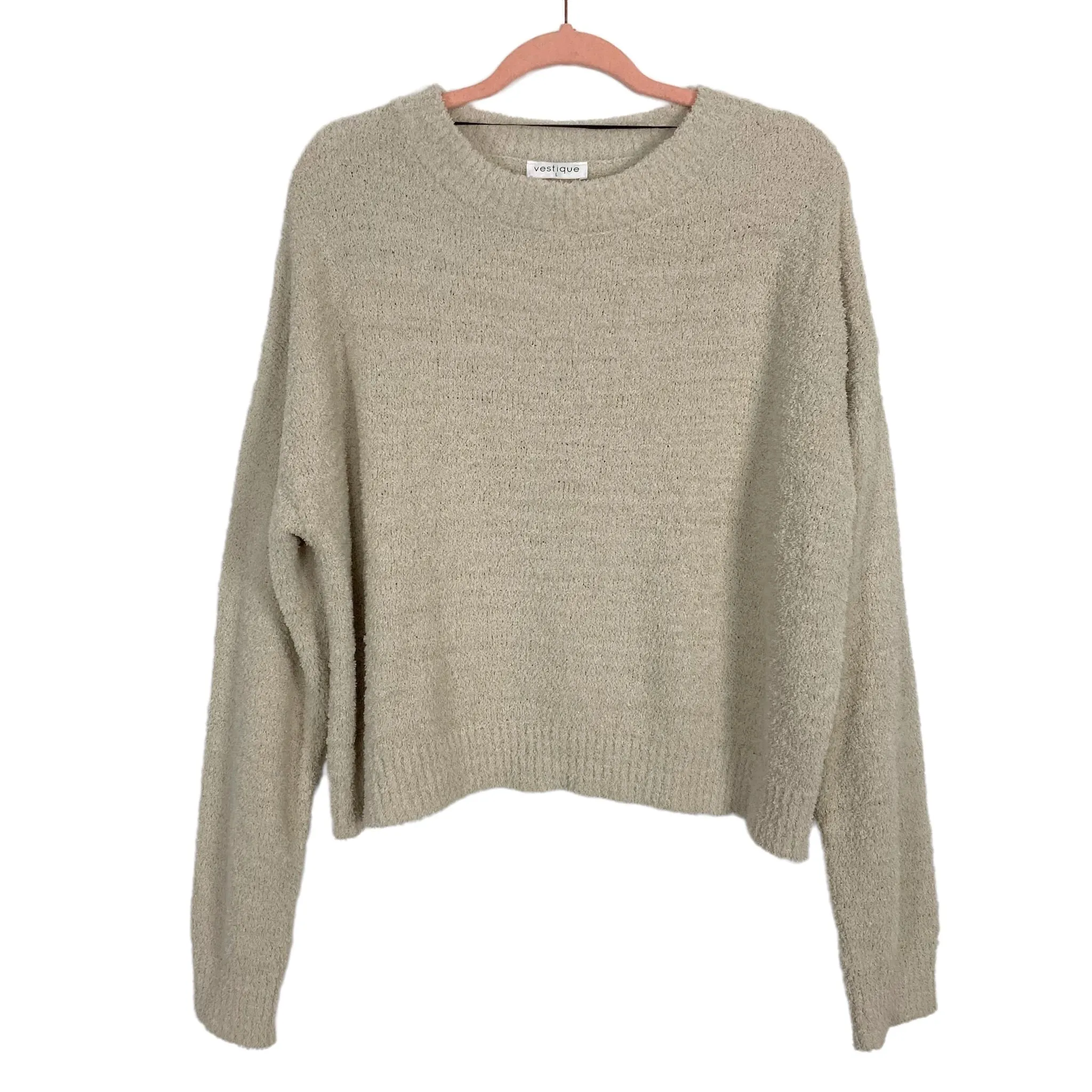 Vestique Cream Crew Neck Fuzzy Sweater- Size L