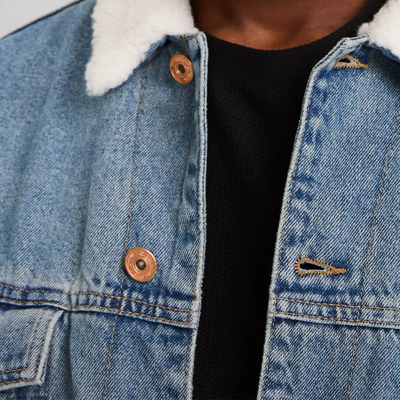 Vintage Blue Denim Jacket with Sherpa