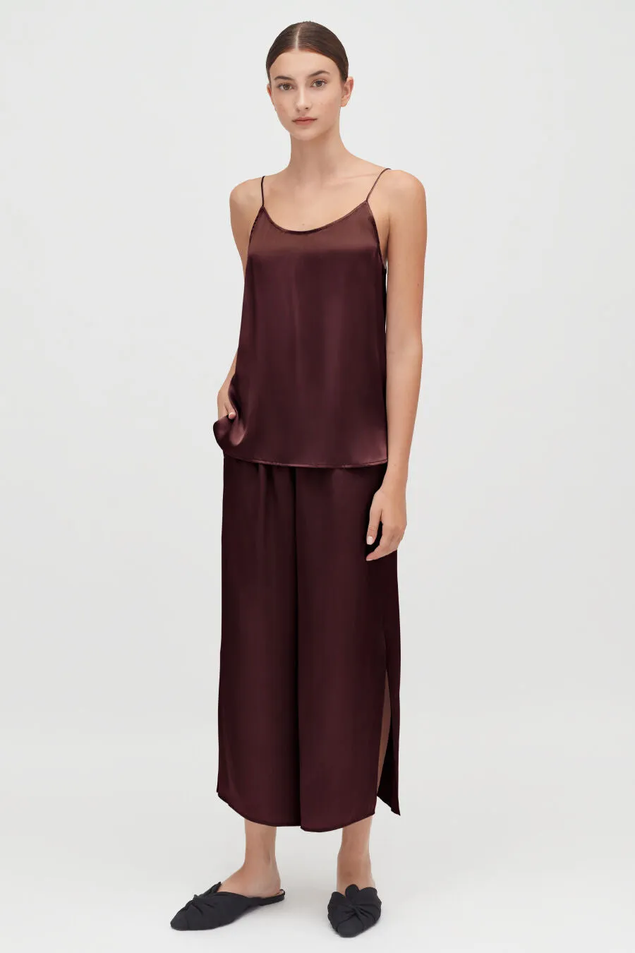 Washable Charmeuse Cropped Wide-Leg Pant