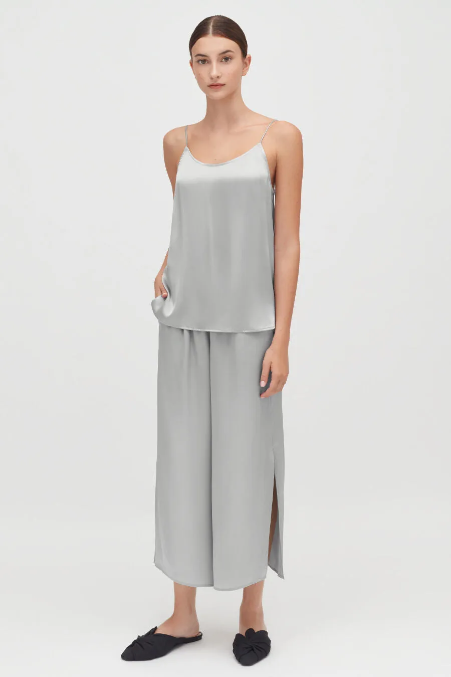 Washable Charmeuse Cropped Wide-Leg Pant