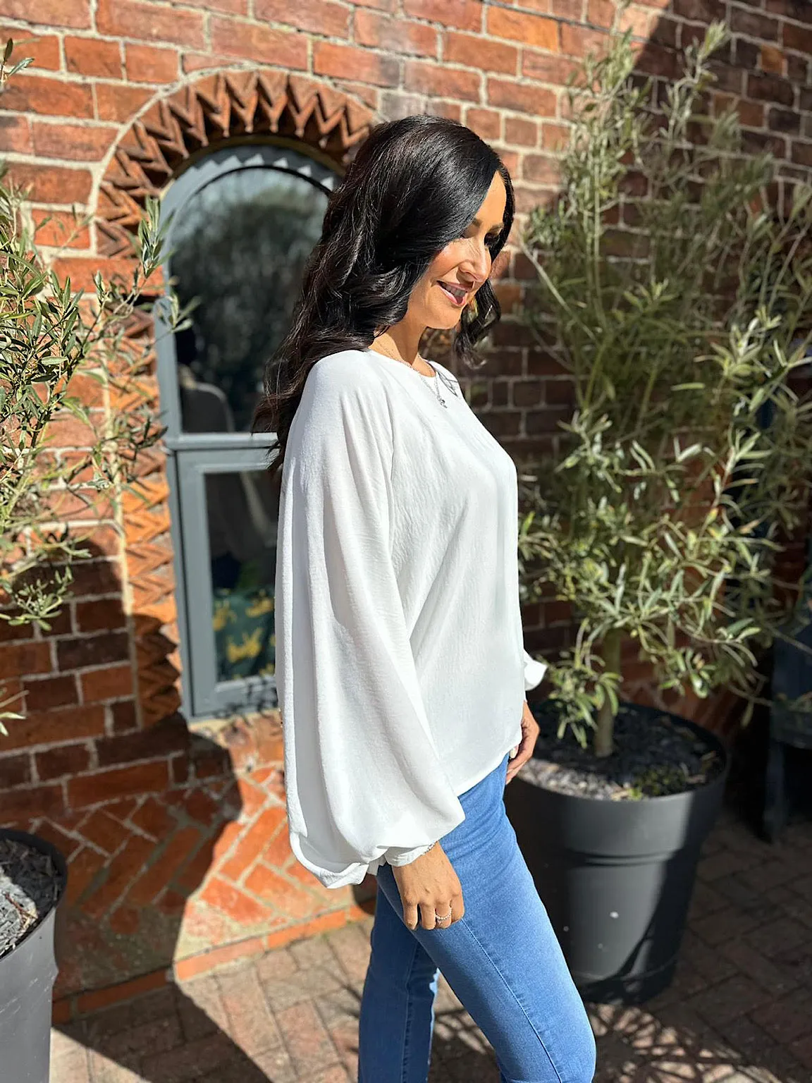 White Balloon Sleeve Blouse Teya