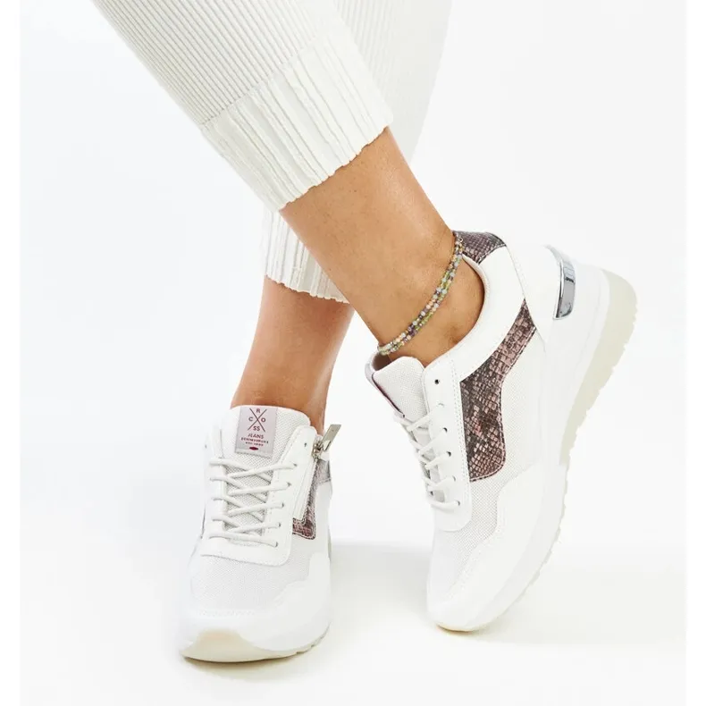 White women's wedge sneakers by Cross Jeans