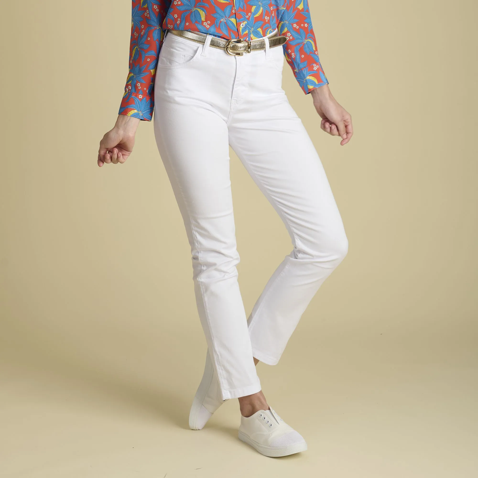 White Cotton Stretch Lily Jeans