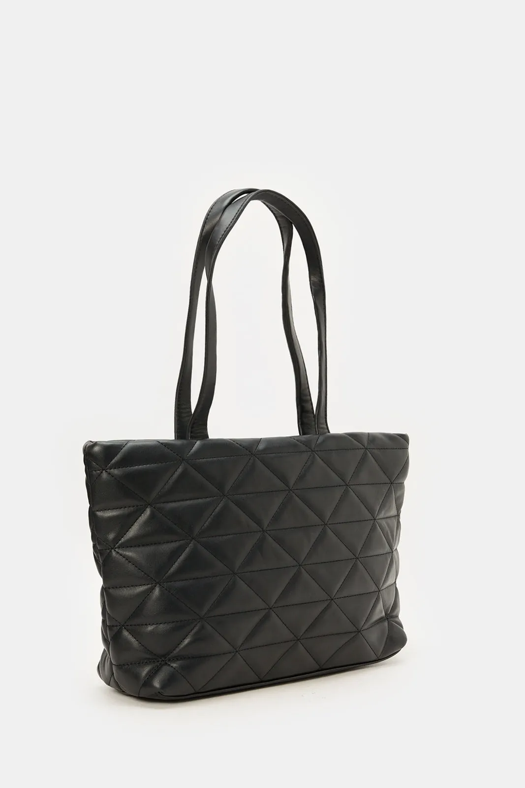 Women Black Textured Tote Bag