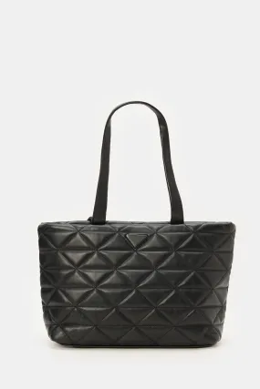 Women Black Textured Tote Bag