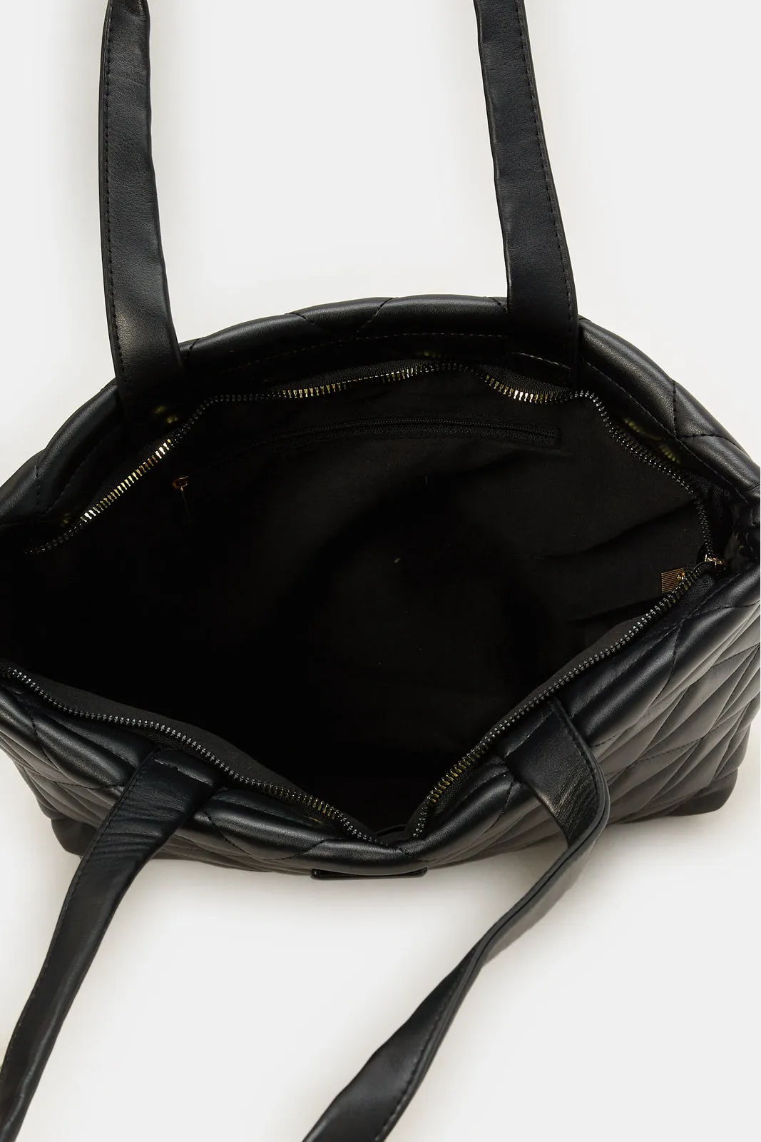 Women Black Textured Tote Bag