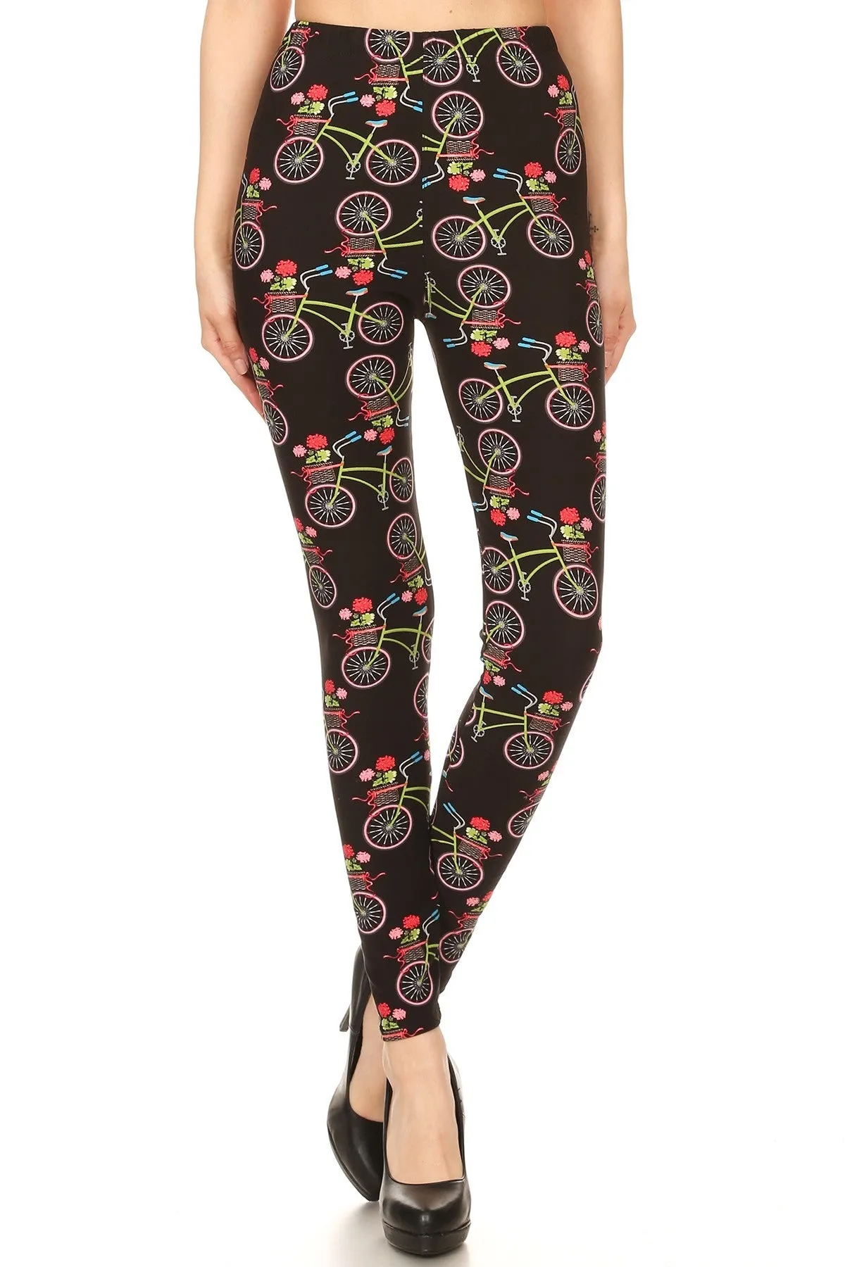 Women's 3 X 5X Bicycle Flower Pattern Printed Leggings