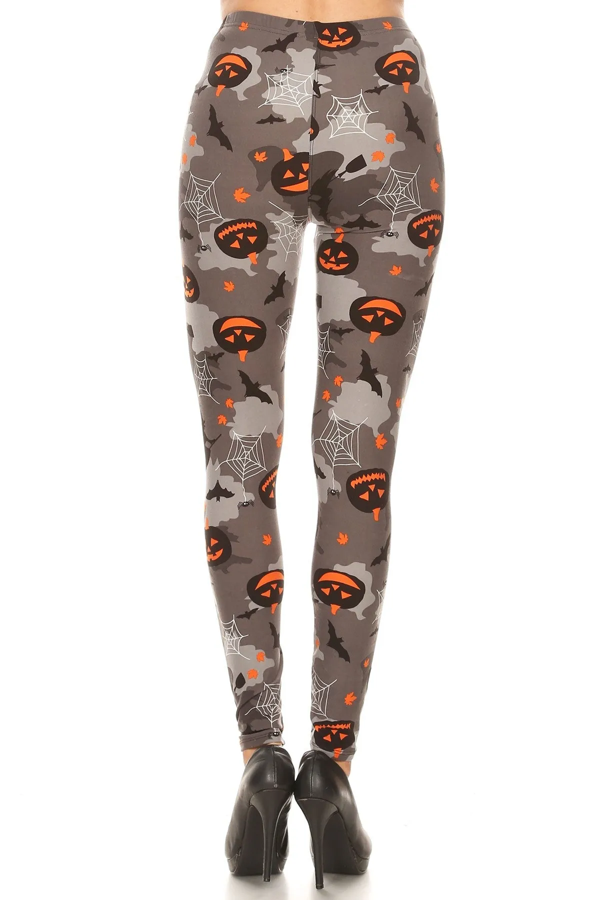 Women's 3X 5X Pumpkin Spider Web Pattern Printed Leggings