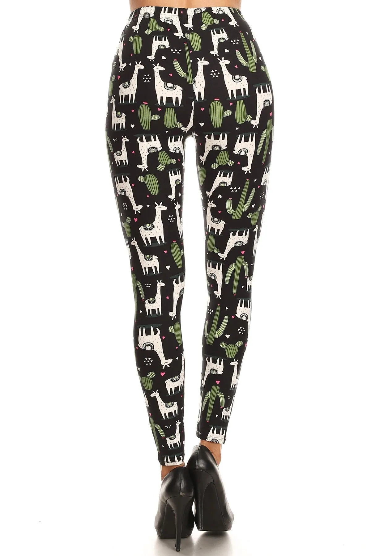 Women's 3X 5X White Giraffe Green Cactus Pattern Printed Leggings