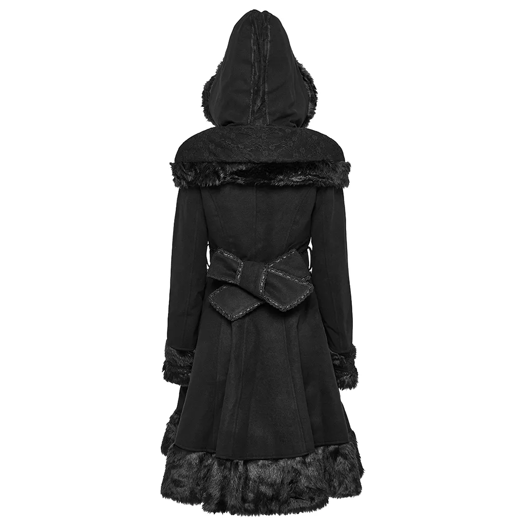 Women's Lolita Hooded Bowknot Overcoat