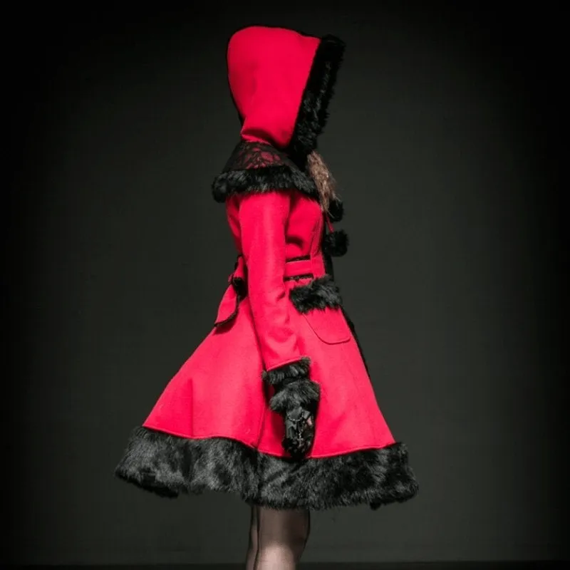 Women's Lolita Hooded Bowknot Overcoat