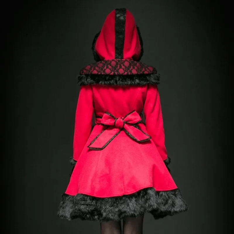 Women's Lolita Hooded Bowknot Overcoat