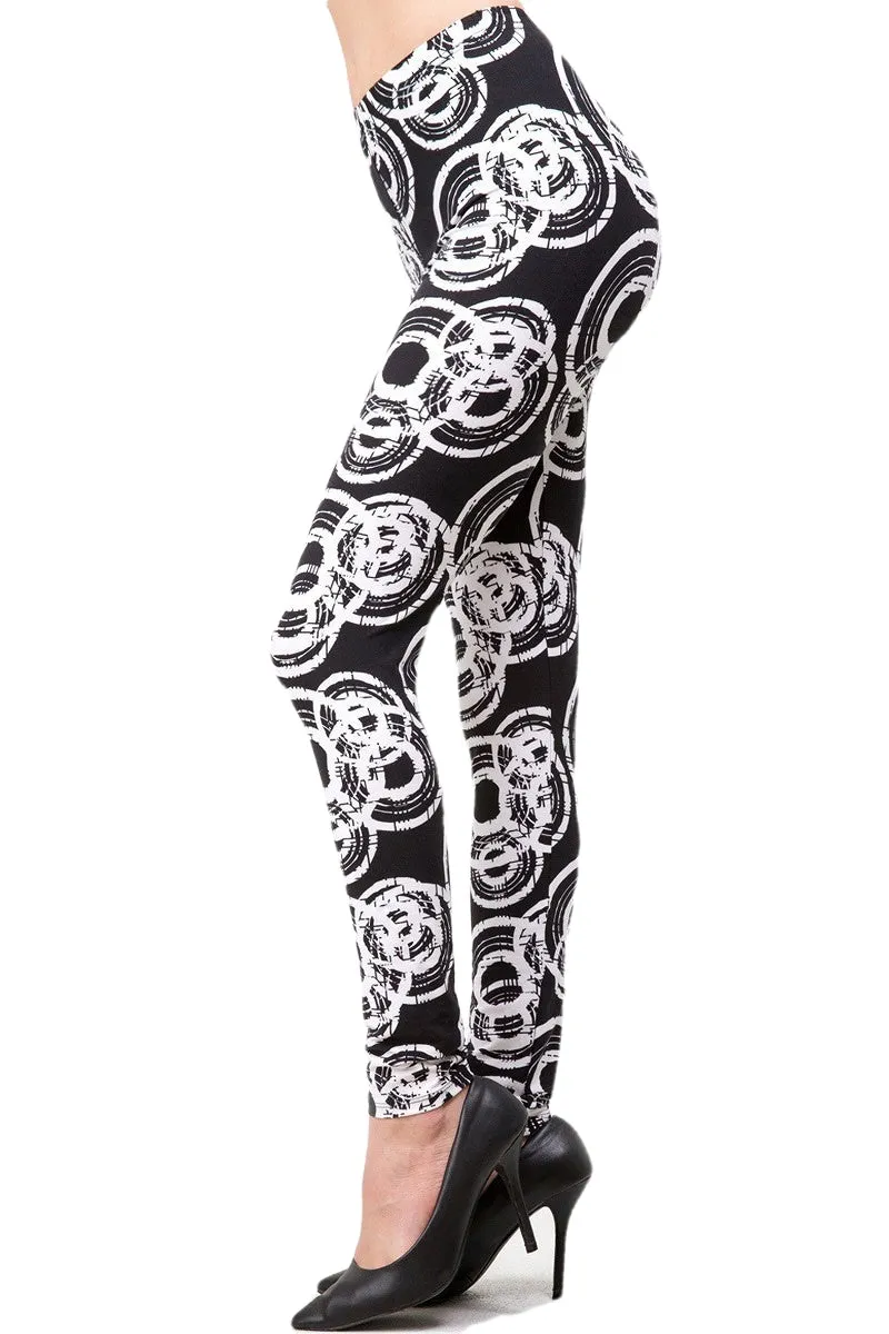 Women's Plus B&W Abstract Circle Pattern Printed Leggings