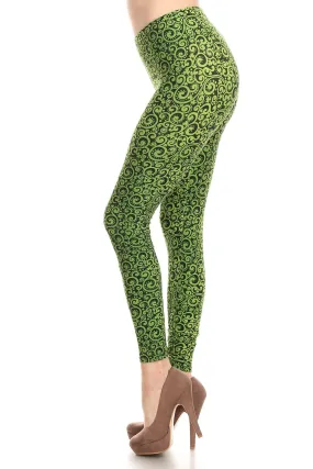 Women's Plus Green Paisley Pattern Printed Leggings