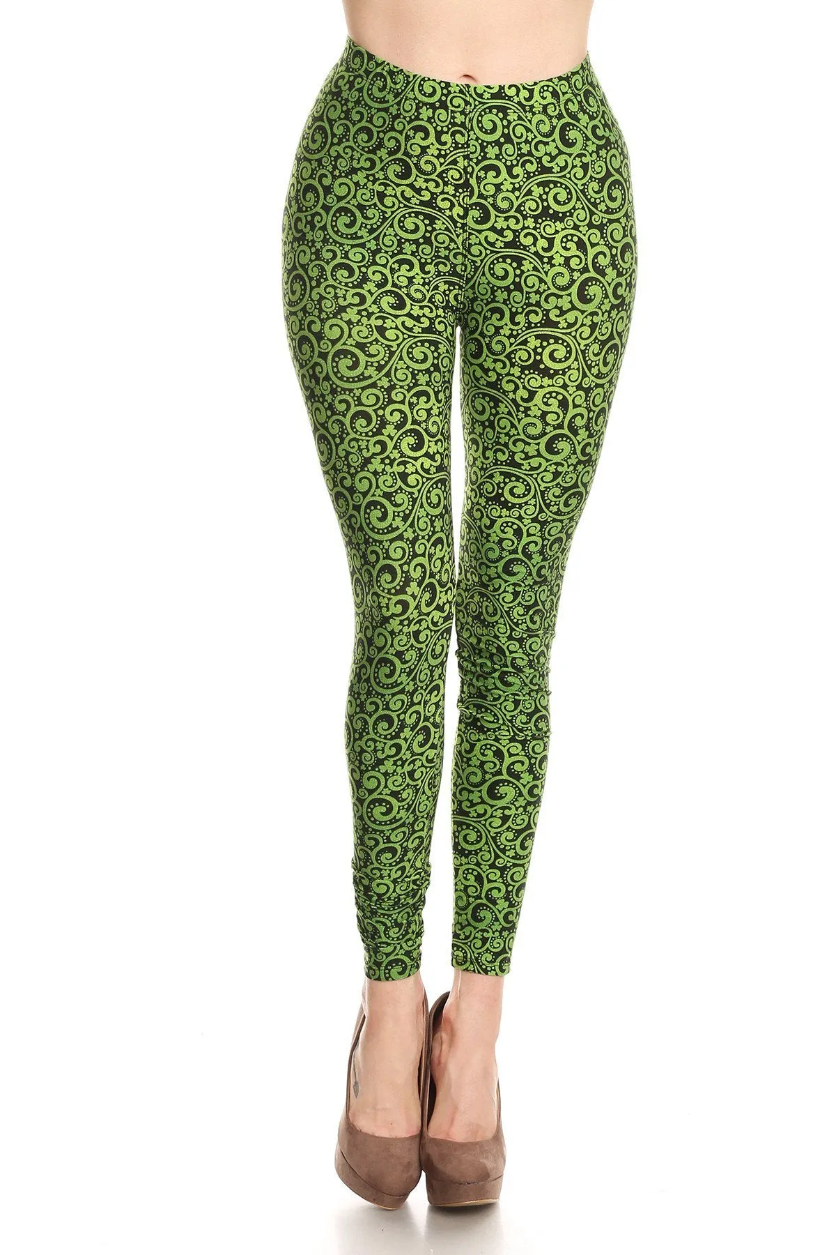 Women's Plus Green Paisley Pattern Printed Leggings