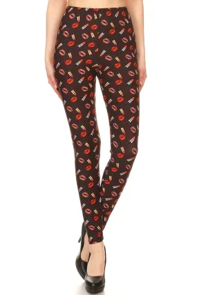 Women's Regular Lip Lipstick Pattern Printed Leggings