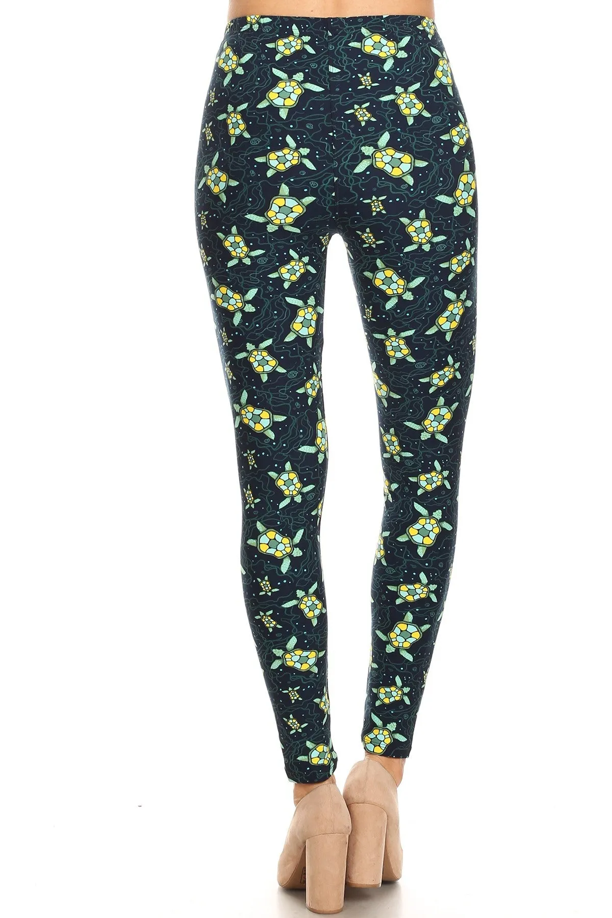 Women's Regular Sea Turtle Starfish Pattern Printed Leggings - One Size / Blue